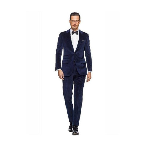 Mens Alberto Nardoni Navy Blue Velvet 2 Button Slim Fit Suit