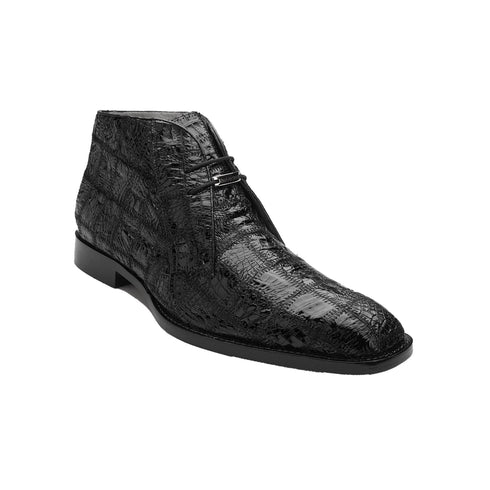 Mens Belvedere Stefano Patchwork Crocodile Dress Boot in Black
