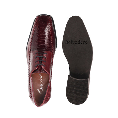 Mens Belvedere Tyson Genuine Ostrich & Calf Skin Dress Shoe in Burgundy