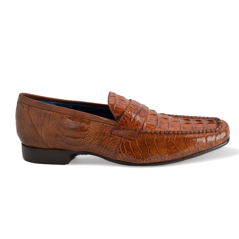 Mens Belvedere Natale Genuine Crocodile Loafer Dress Shoe in Brandy