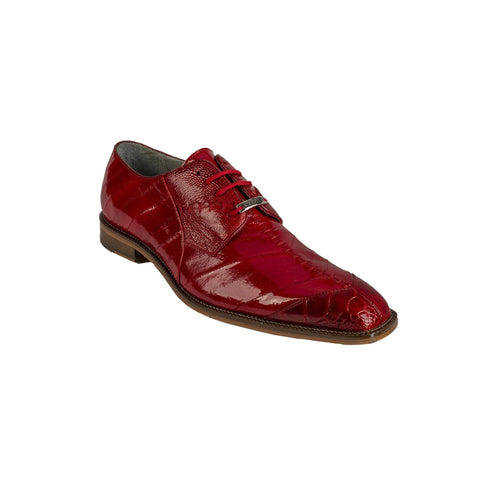Mens Belvedere Nome Genuine Eel & Ostrich Lace Up Dress Shoe in Red