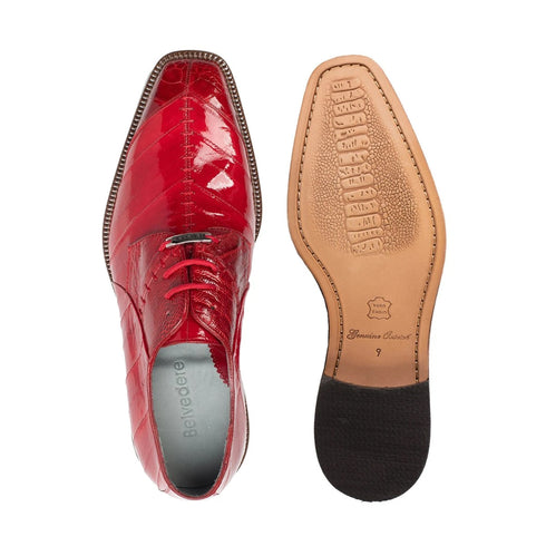 Mens Belvedere Nome Genuine Eel & Ostrich Lace Up Dress Shoe in Red