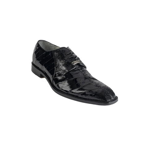 Mens Belvedere Nome Genuine Eel & Ostrich Lace Up Dress Shoe in Black