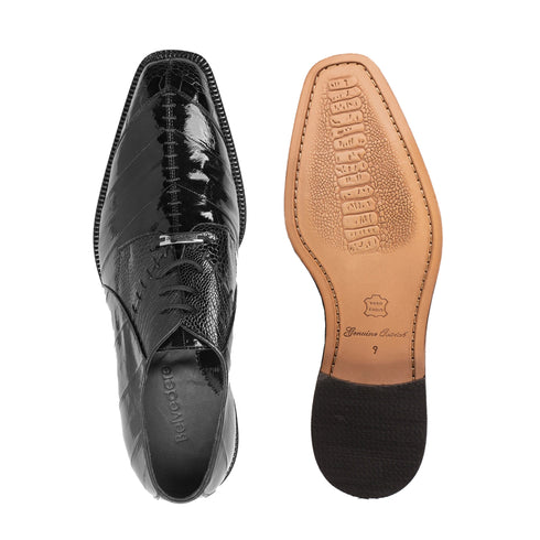 Mens Belvedere Nome Genuine Eel & Ostrich Lace Up Dress Shoe in Black