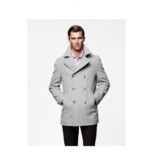 Mens Big and Tall Peacoat ~ Winter Light Grey Wool Coats