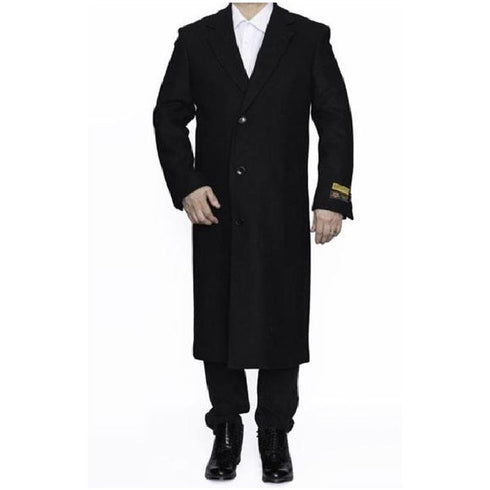 Mens Black Alberto Nardoni Full Length Wool Dress Overcoat