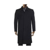 Mens Black Zip Up Closure Knee Length Coat Collared Wool Coat