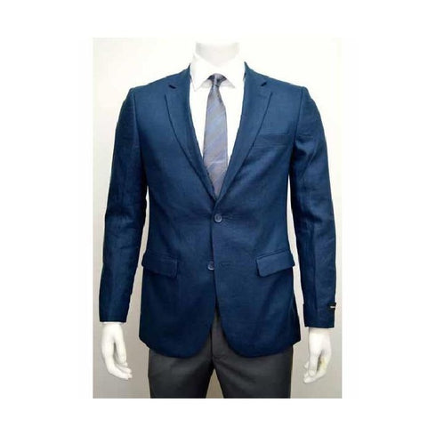 Mens Blue Linen Two Button Single Breasted Sportcoat