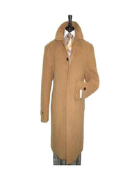 Mens Camel Covered Button Wool Regular Fit Overcoat