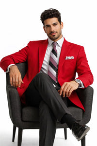 Mens Classic Fit Poplin Club Sport Coat Blazer In Red
