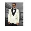 Mens Cream One Button Blazer Sport Coat Black Lapel