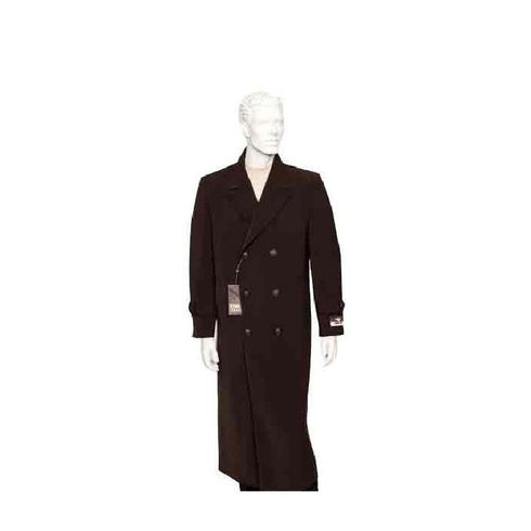 Mens Double Breasted Full Length Maxi Trench Coat Brown