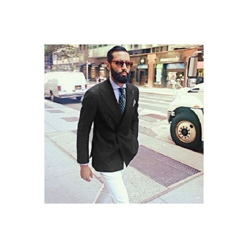 Mens Double Breasted Peak Lapel Black Blazer / Sport Coat