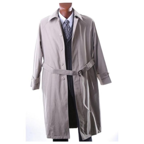 Mens Dress Taupe Full Length Raincoat-Trench Coat Long Style