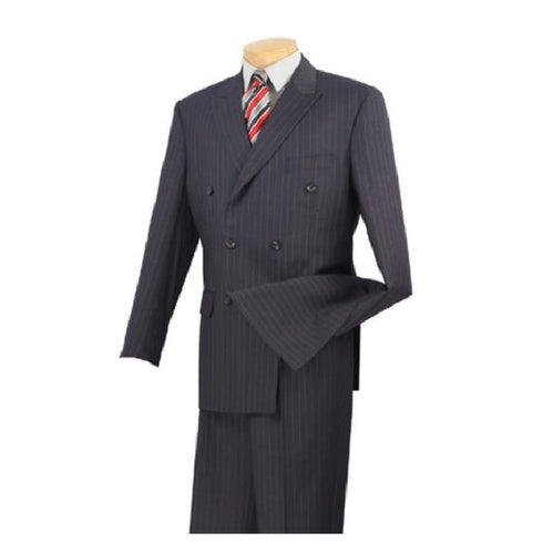 Mens Executive 6 On 2 Double Breasted Banker Pinstripe Charcoal