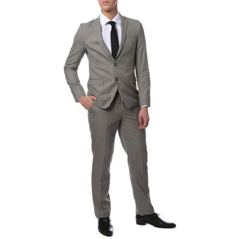 Mens Extra Slim Fitted Skinny Flat Pants Grey Glen Plaid Suit