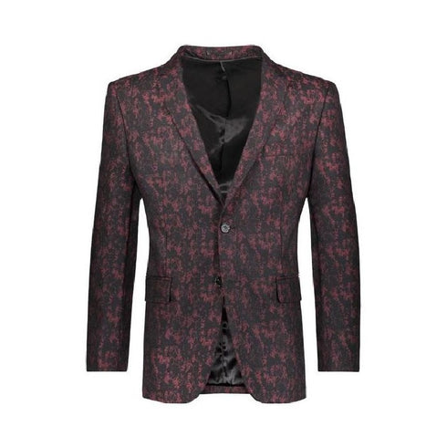 Mens Floral Pattern Slim Fit Two Button Burgundy Blazer