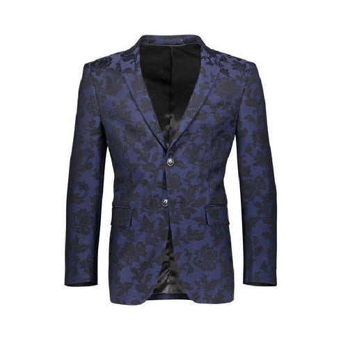 Mens Floral Pattern Slim Fit Two Button Navy Blazer