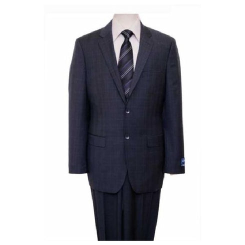 Mens Houndstooth Checkered Wool Suit Navy Windowpane Plaid