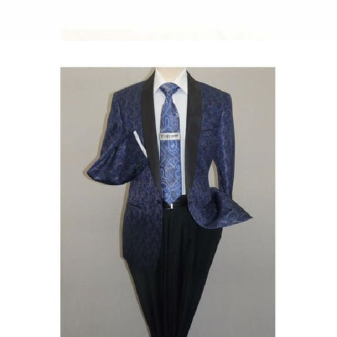 Mens Insomnia Sport Coat Jacket Blazer Shiny Paisley Navy