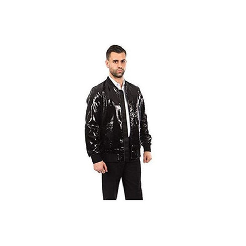 Mens Jacket Slim Fit Sequin Pattern Blazer Bomber Jacket Black