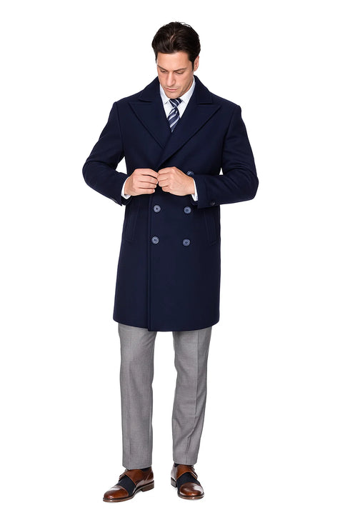 Mens Knee Length Pea Coat Navy