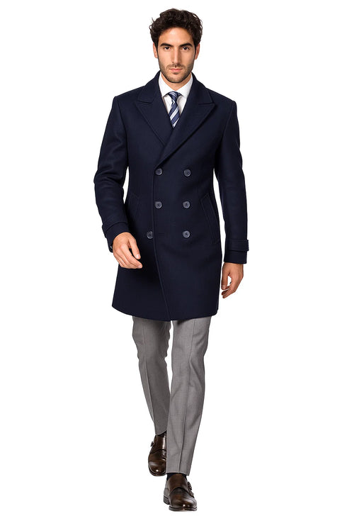 Mens Knee Length Pea Coat Navy