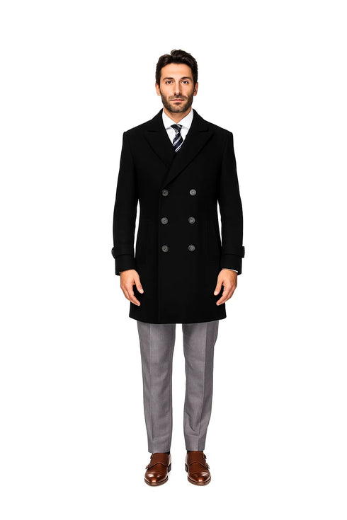 Mens Knee Length Pea coat Balck Mens Peacoat