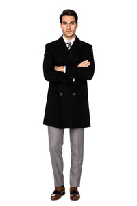 Mens Knee Length Pea coat Balck Mens Peacoat