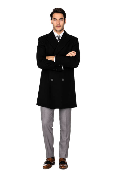 Mens Knee Length Pea coat Balck Mens Peacoat