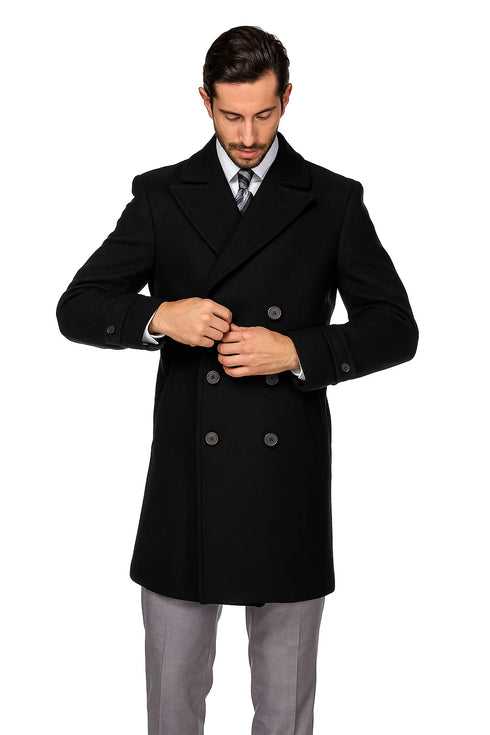 Mens Knee Length Pea coat Balck Mens Peacoat