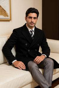 Mens Knee Length Pea coat Balck Mens Peacoat