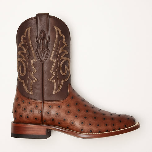 Men's Los Altos Ostrich Skin Wide Square Toe Boots - B