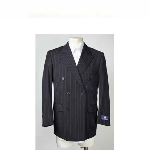 Mens Navy Peak Lapel Pinstripe Double Breasted SportCoat Blazer