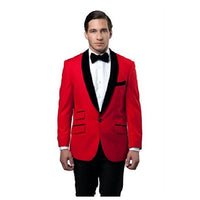 Mens One Button Velvet Tazio Slim Fit Red Blazer Jacket