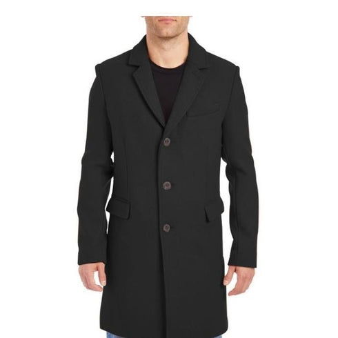 Mens Peacoat ~ Winter Big and Tall Black Coats Wool Fabric