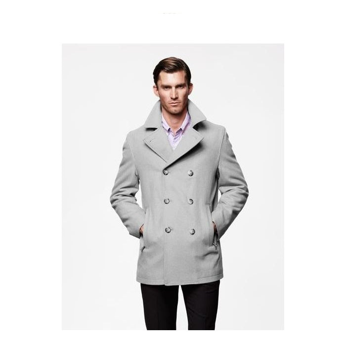 Mens Peacoat Wool Light Grey double breasted Style Coat – OvercoatUSA