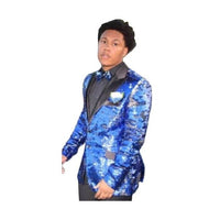 Mens Peak Black Lapel Royal Blue Sequin Shiny Tuxedo Blazer