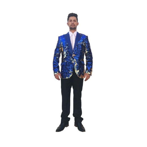 Mens Plaid Black Blazer Royal Blue Single Breasted Jacket Suit