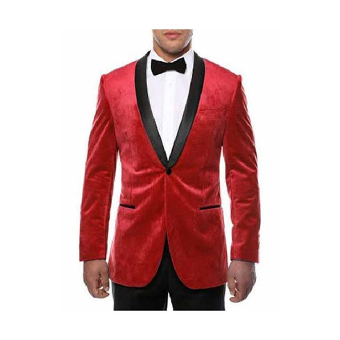 Mens Red One Button Shawl Lapel Side Vented Blazer Jacket