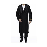 Mens Removable Fur Collar Full Length Wool Brown Dress Topcoat