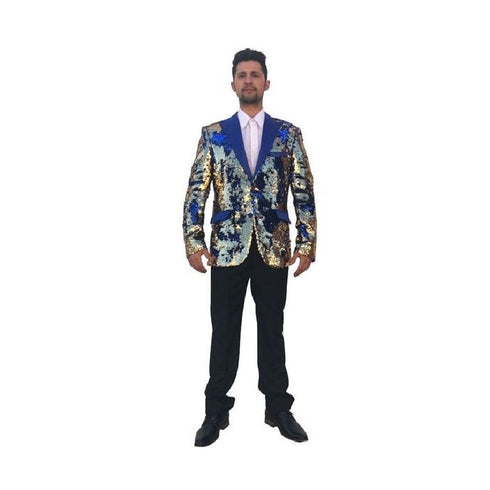 Mens Royal Blue Plaid Black Blazer Single Breasted Jacket Suit