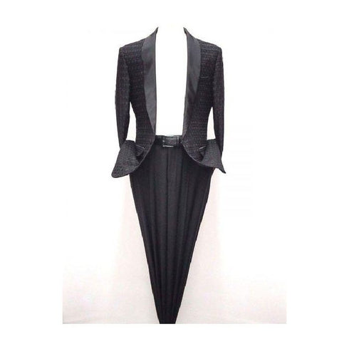 Mens Shawl Lapel Black Paisley Sport Coat Blazer Jacket