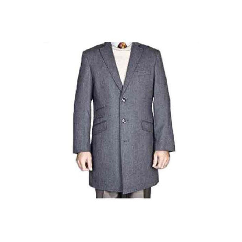 Mens Single Breasted Gray Herringbone Tweed Wool Carcoat