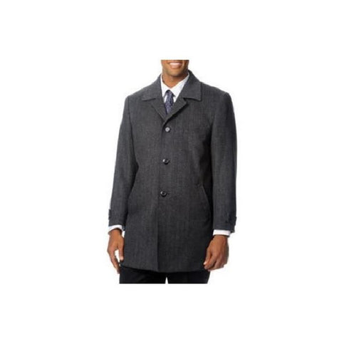 Mens Single Breasted Herringbone Tweed Cashmere Grey Topcoat