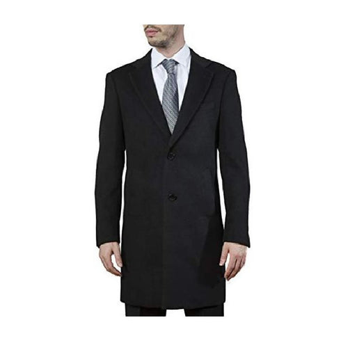 Mens Single Breasted Modern Fit Polyester Spandex Black Topcoat