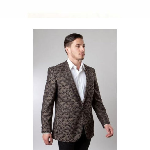 Mens Single Breasted Slim Fit Shawl Lapel Brown Blazer Jacket