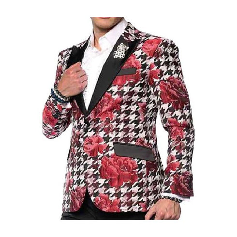 Mens Sport Coat Single Breasted Peak Red Blazer