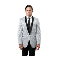 Mens Tazio One Button Shawl Collar Slim Fit Silver Blazer