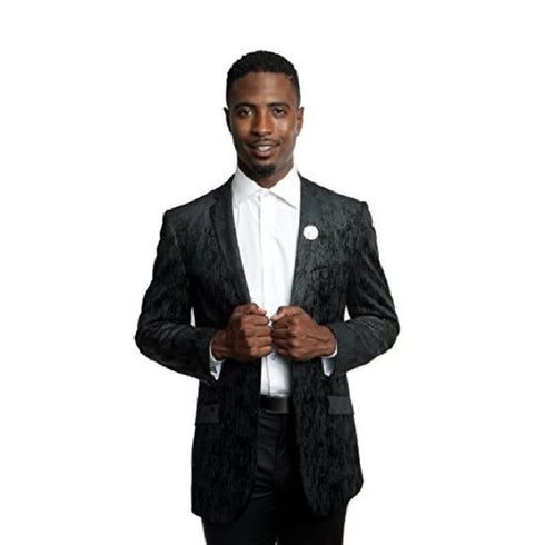 Mens Tazio Two Button Slim Fit Black Blazer Patern Jacket